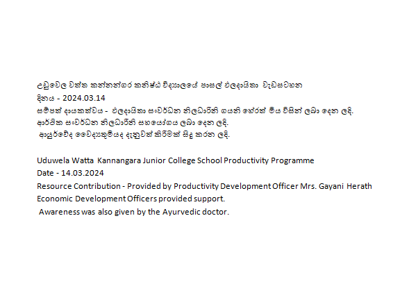 productivity program uduwelawatta